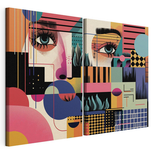 Kleurrijke afbeelding van het gezicht van een vrouw Modulaire canvasprint Kleurrijke afbeelding van het gezicht van een vrouw
