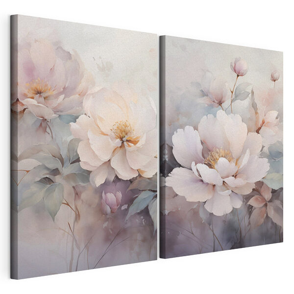 Verfijnde bloemen in zachte pasteltinten Modulaire canvasprint Verfijnde bloemen in zachte pasteltinten