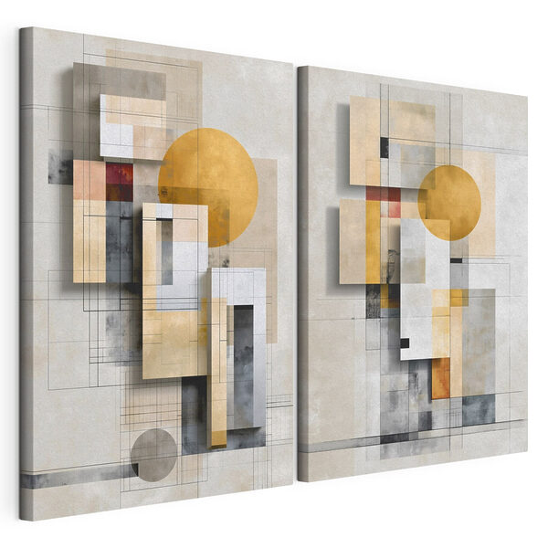 Schilderij met geometrische vormen en cirkels Modulaire canvasprint Schilderij met geometrische vormen en cirkels