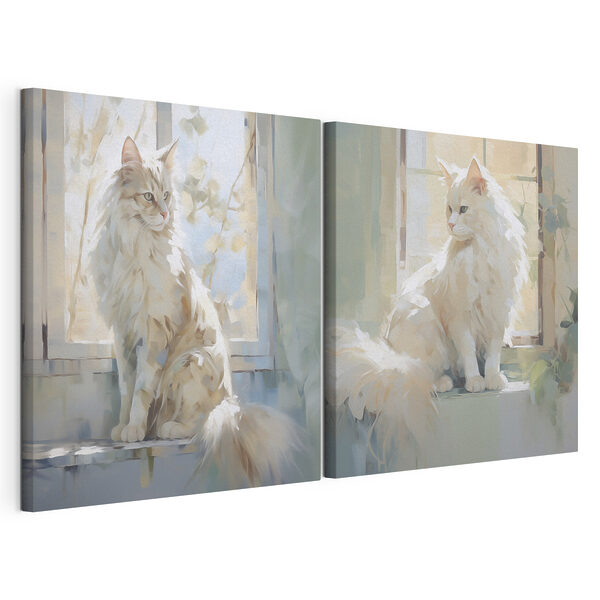 Kat die op een vensterbank zit Modulaire canvasprint Kat die op een vensterbank zit