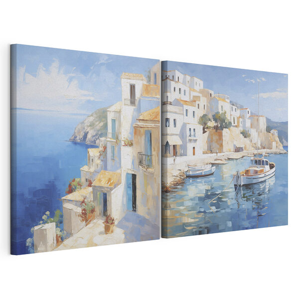 Schilderij van een boot in het water Modulaire canvasprint Schilderij van een boot in het water