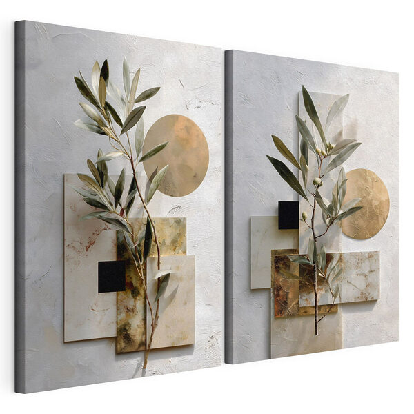 Natuurlijke elegantie met groene accenten Modulaire canvasprint Natuurlijke elegantie met groene accenten