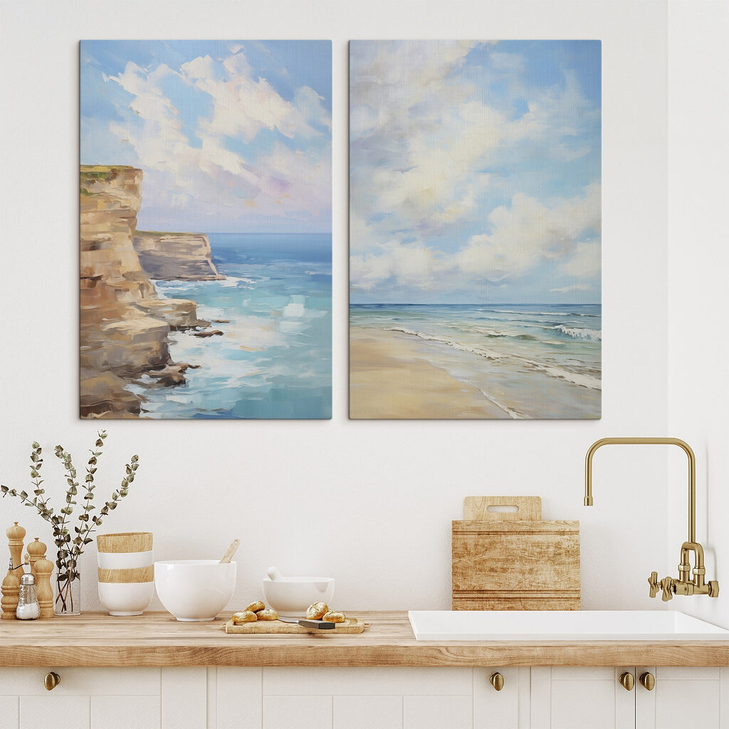 Painting of a beach and a cliff Painting of a beach and a cliff