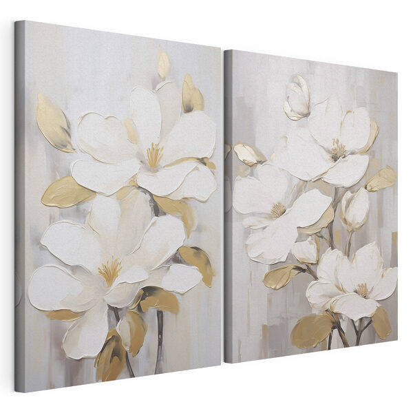 Modulaire canvasprint Schilderij van witte bloemen