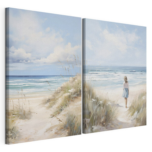 Vrouw die over het strand loopt Modulaire canvasprint Vrouw die over het strand loopt