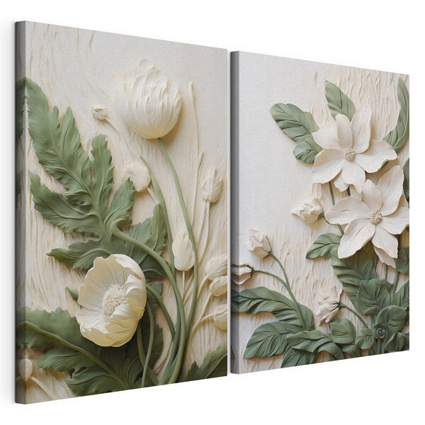 Modulaire canvasprint Elegante bloemmotieven in zachte tinten