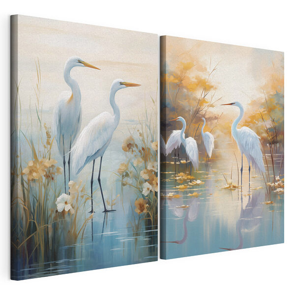 Modulaire canvasprint Modulaire canvasprint Een paar witte vogels in het water (Artikelnummer: m30569)