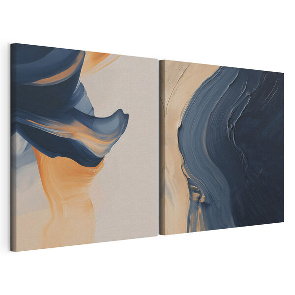 Modulaire canvasprint Vloeiende penseelstreken in blauw en oranje (Artikelnummer: m30368) Modulaire canvasprint Modulaire canvasprint Vloeiende penseelstreken in blauw en oranje (Artikelnummer: m30368)