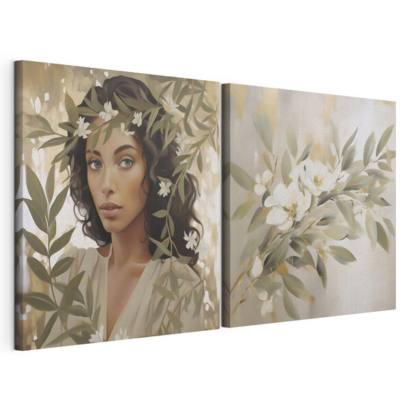 Modulaire canvasprint Schilderij van een vrouw met bloemen (Artikelnummer: m30555) Modulaire canvasprint Modulaire canvasprint Schilderij van een vrouw met bloemen (Artikelnummer: m30555)