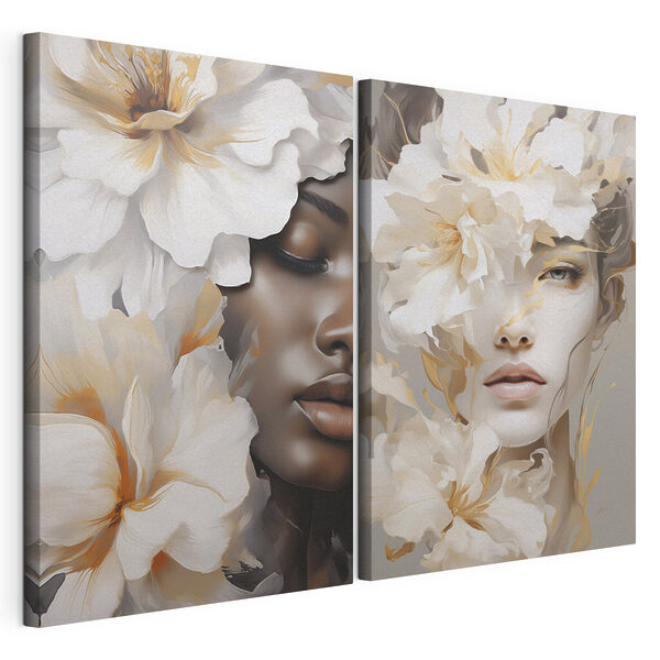 Vrouw met bloemen rondom haar gezicht Modulaire canvasprint Vrouw met bloemen rondom haar gezicht