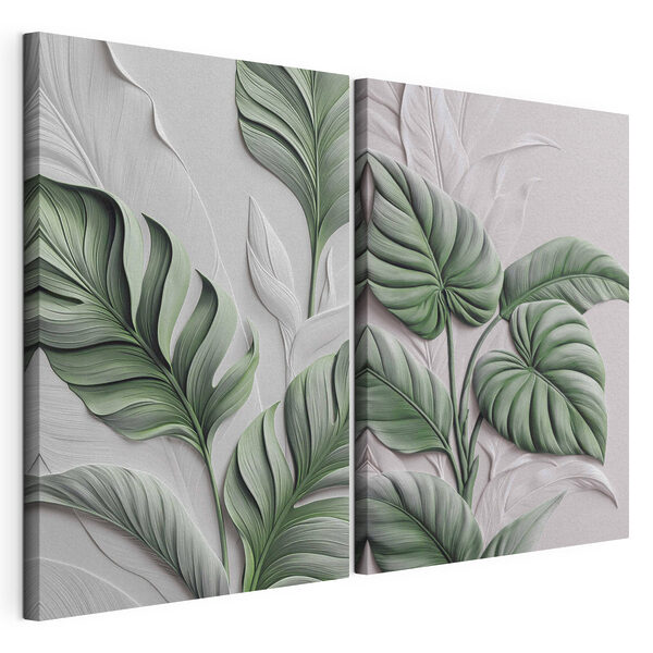 - Weelderige bladeren in een harmonieus ontwerp Modulaire canvasprint - Weelderige bladeren in een harmonieus ontwerp