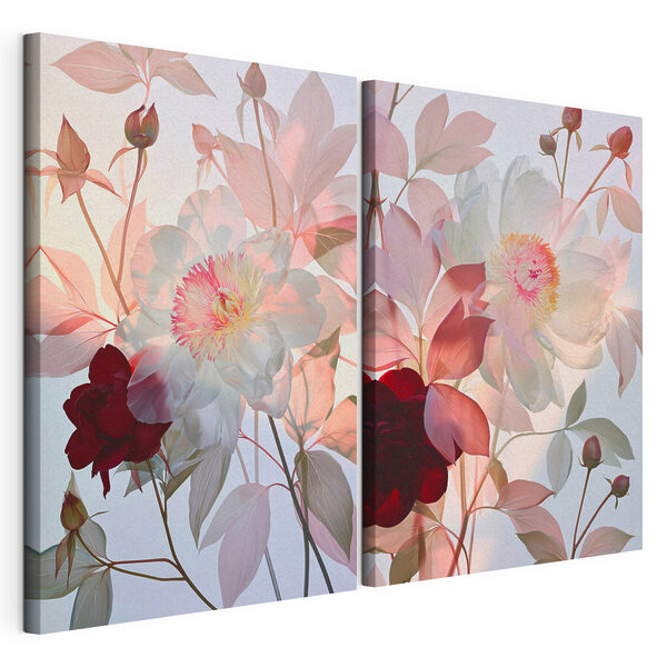 Modulaire canvasprint Zachte bloemen in subtiele tinten
