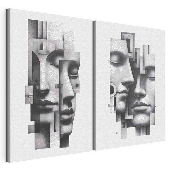 Modulaire canvasprint Gezichten die in abstracte harmonie met elkaar verweven zijn