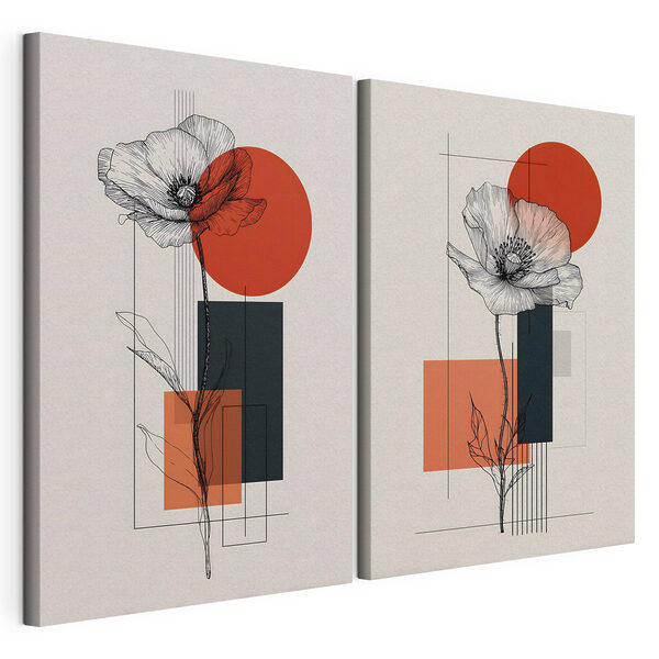 Modulaire canvasprint Modulaire canvasprint Collage van bloemen en geometrische vormen (Artikelnummer: m30533)