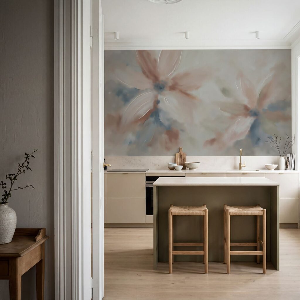 Schilderij van bloemen op een witte ondergrond Schilderij van bloemen op een witte ondergrond