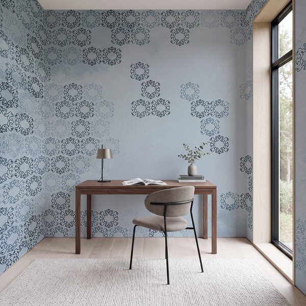 Blauwe achtergrond met zwart-witte patronen