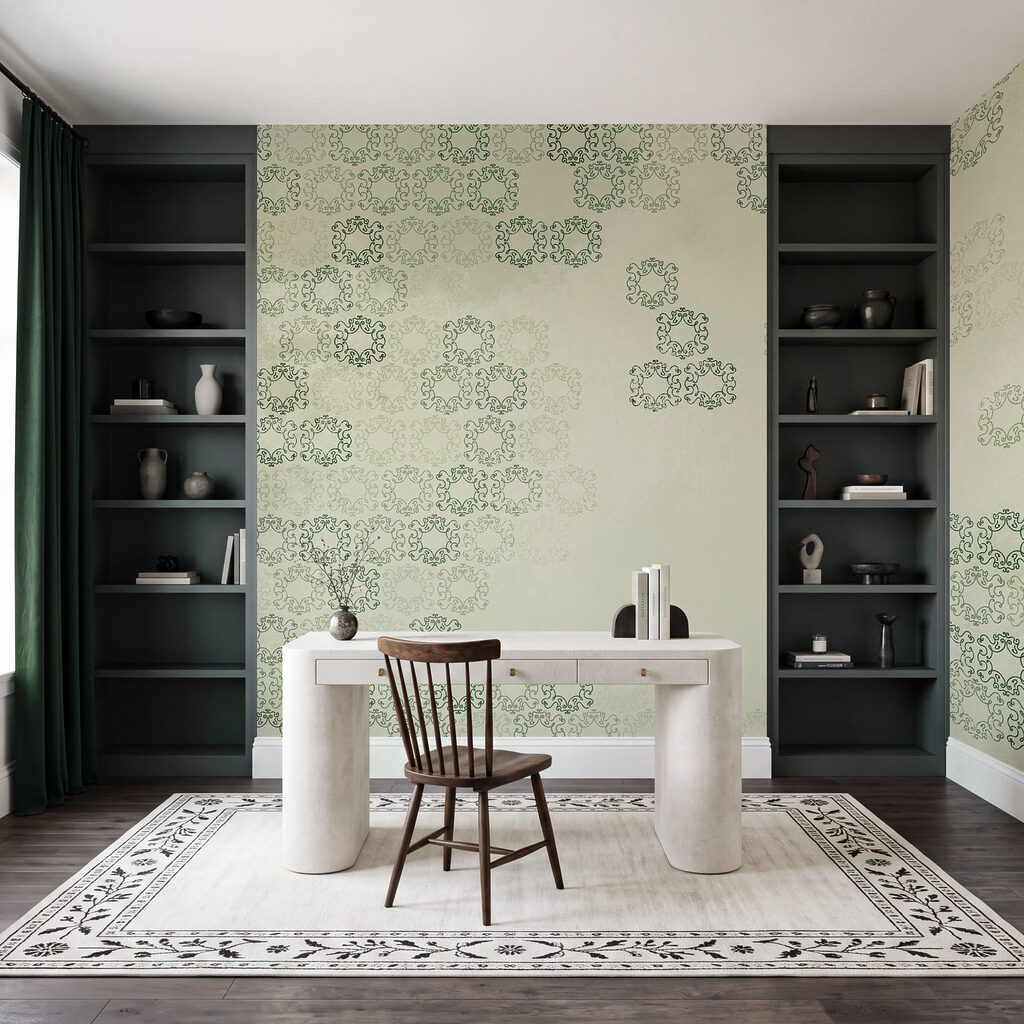Witte achtergrond met een zwart en groen patroon