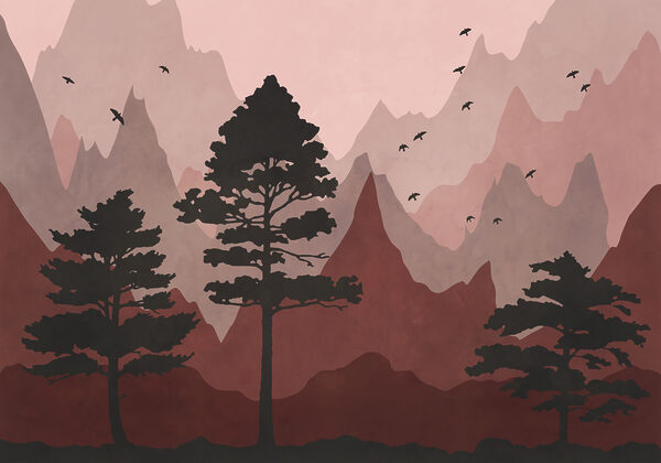 Painting of mountains and trees