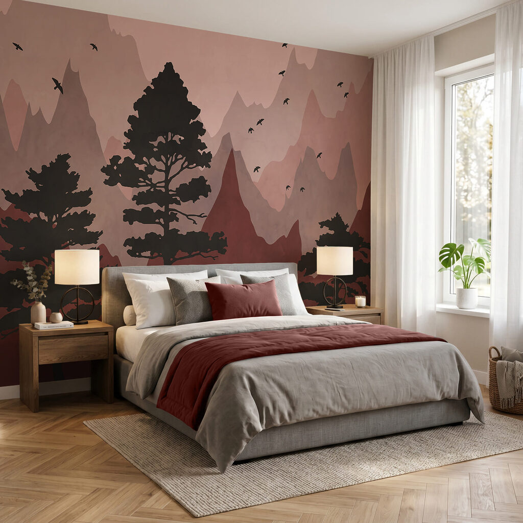 Schilderij van bergen en bomen