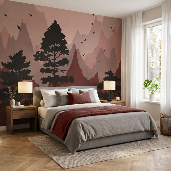 Schilderij van bergen en bomen
