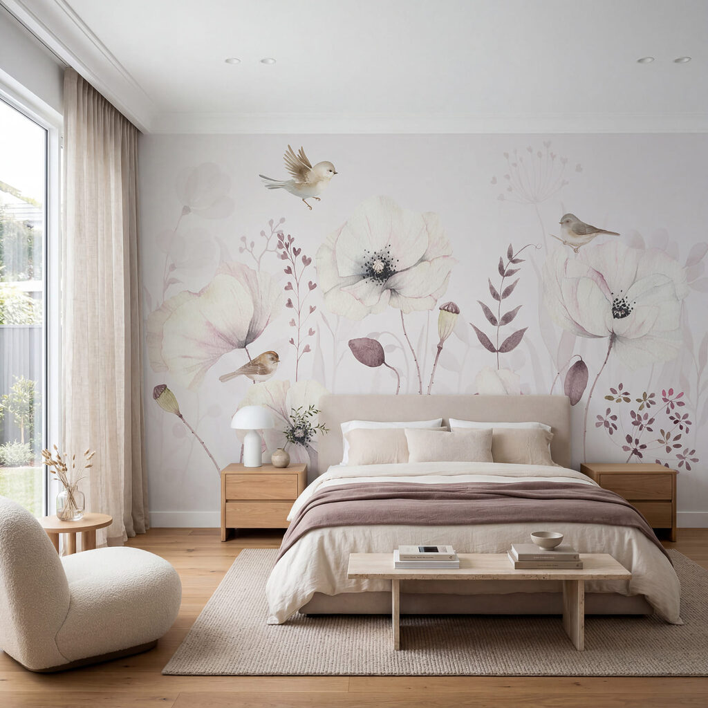 Schilderij van bloemen en vogels Schilderij van bloemen en vogels