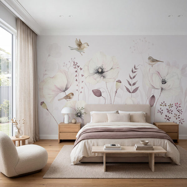 Schilderij van bloemen en vogels Schilderij van bloemen en vogels