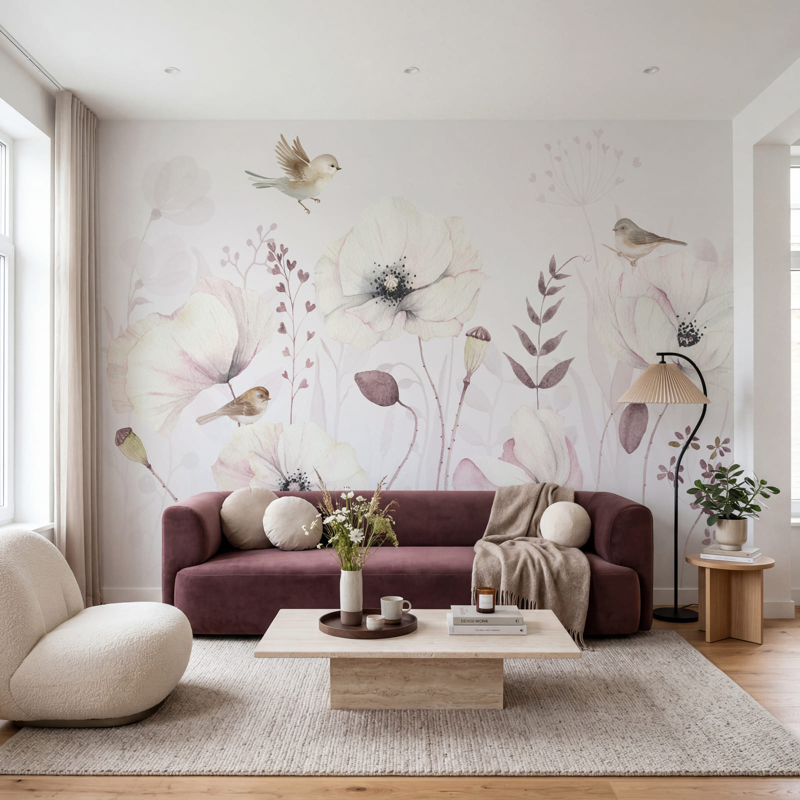 Schilderij van bloemen en vogels Schilderij van bloemen en vogels