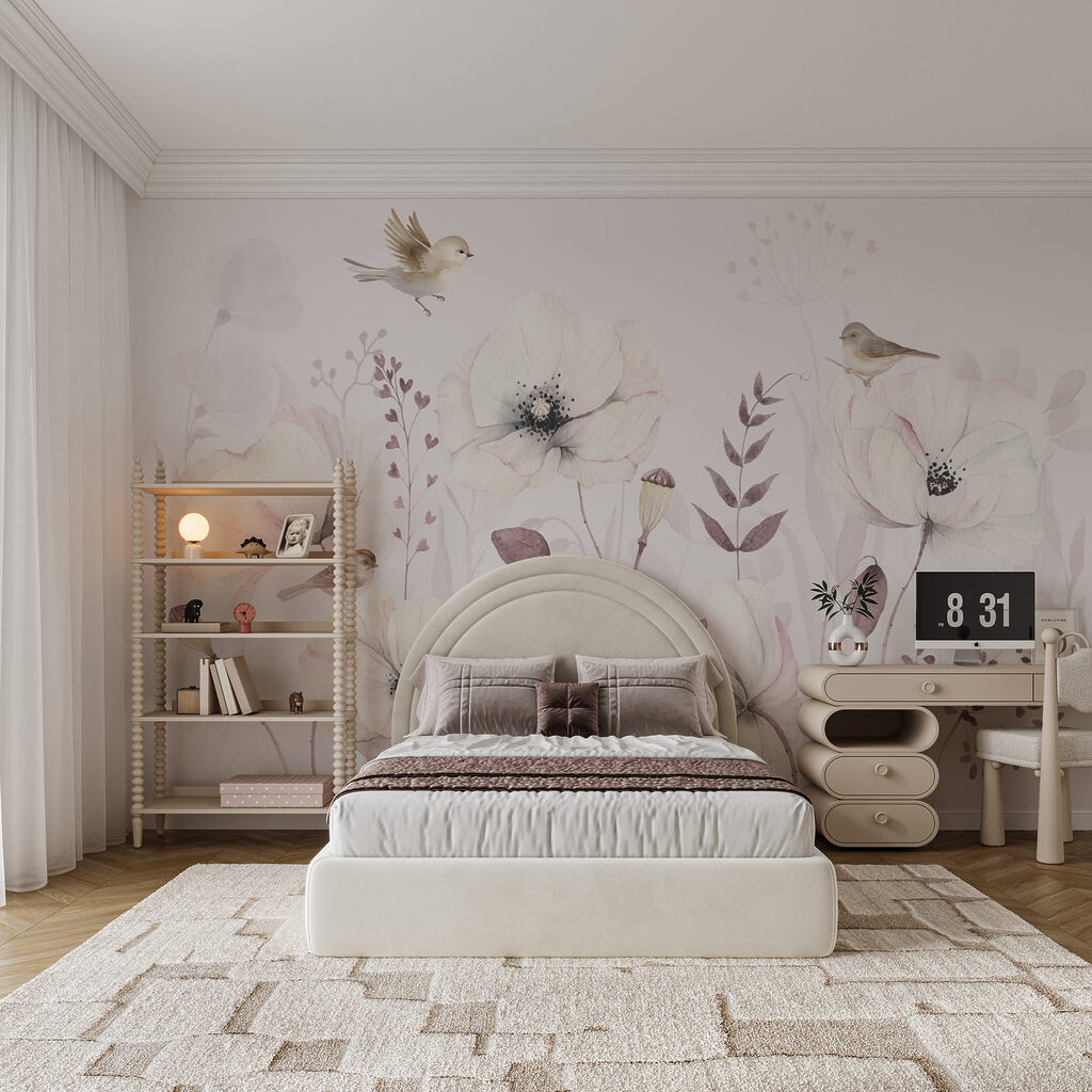 Schilderij van bloemen en vogels Schilderij van bloemen en vogels