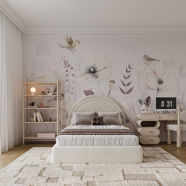 Schilderij van bloemen en vogels Schilderij van bloemen en vogels