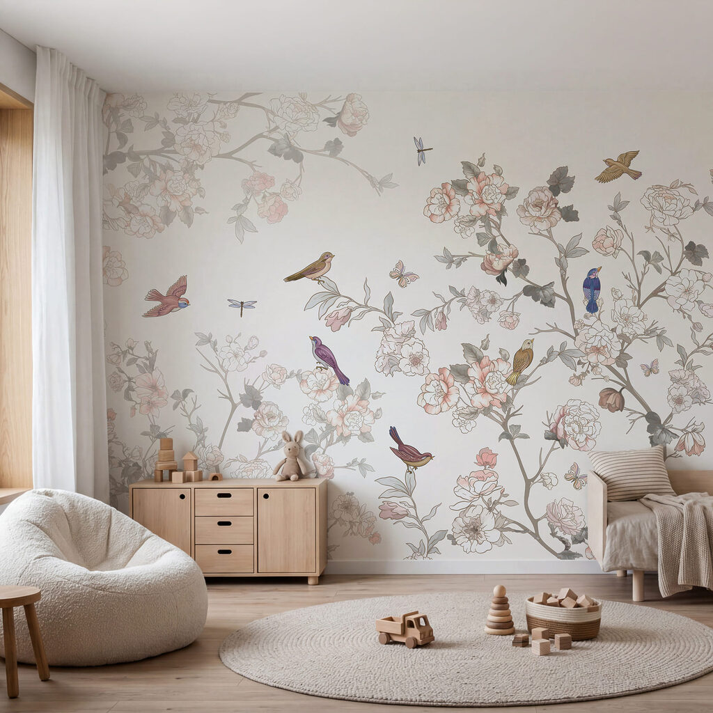 Bloemenschilderij met kleurrijke vogels Bloemenschilderij met kleurrijke vogels