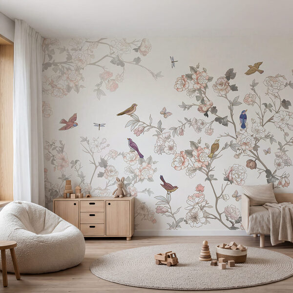 Bloemenschilderij met kleurrijke vogels Bloemenschilderij met kleurrijke vogels