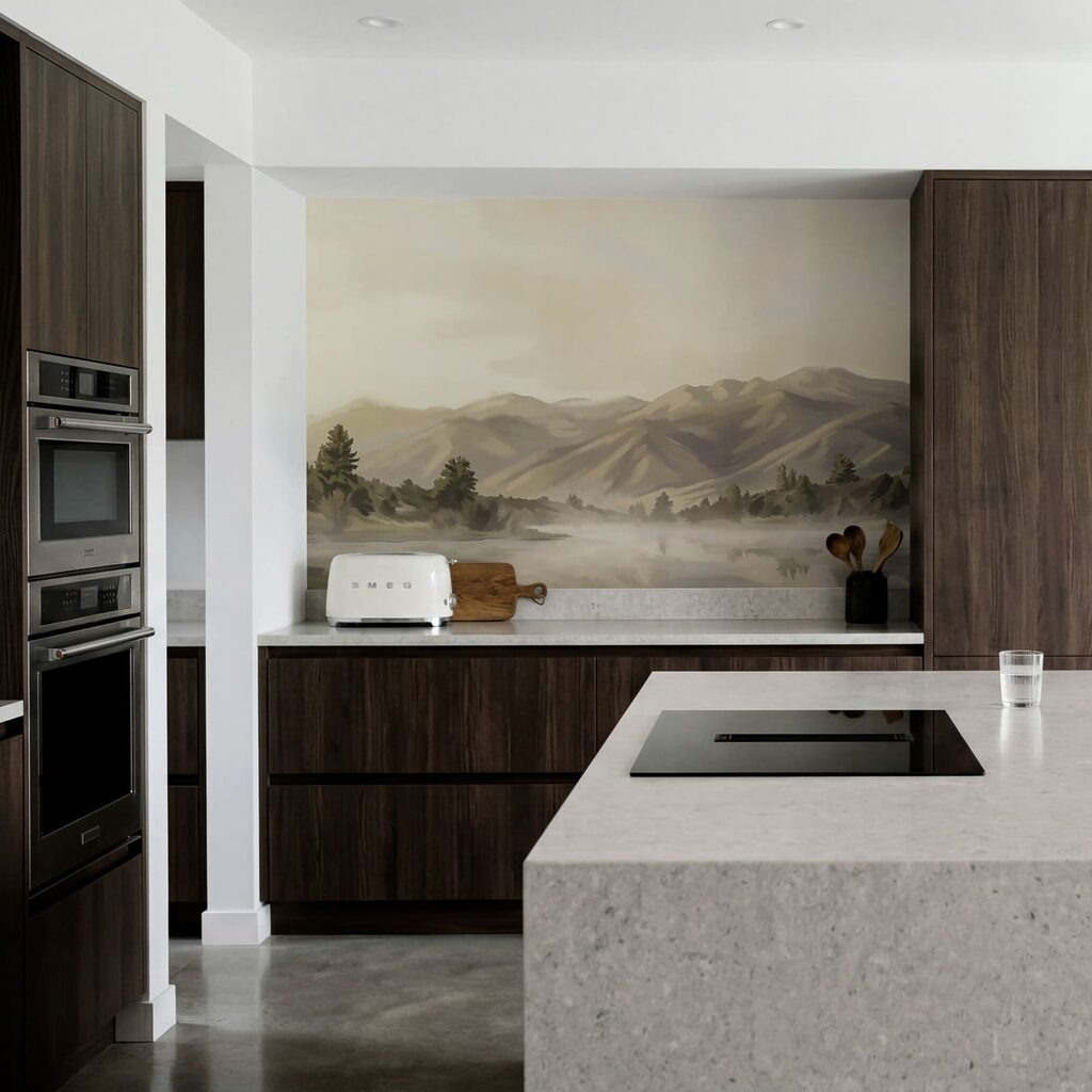 Water met bomen en bergen op de achtergrond Water met bomen en bergen op de achtergrond