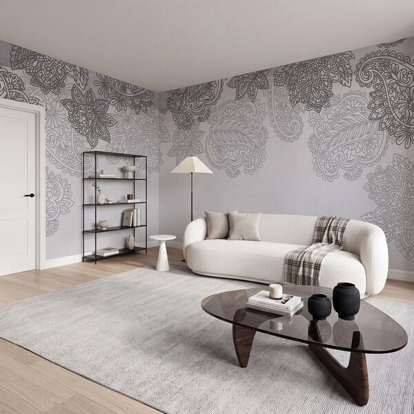 Grijze en witte achtergrond met paisleypatroon Grijze en witte achtergrond met paisleypatroon