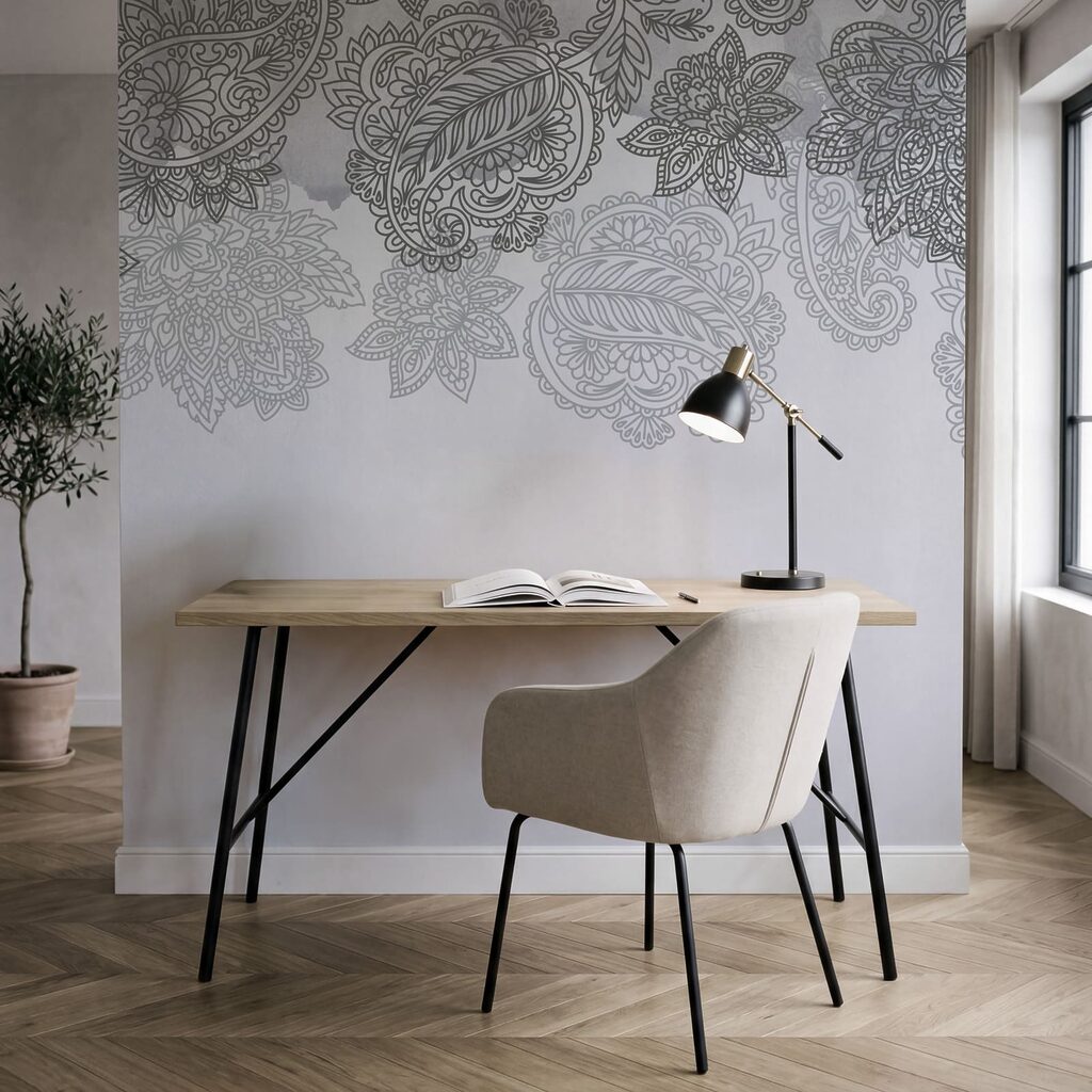 Grijze en witte achtergrond met paisleypatroon Grijze en witte achtergrond met paisleypatroon