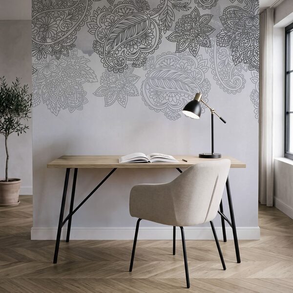 Grijze en witte achtergrond met paisleypatroon Grijze en witte achtergrond met paisleypatroon