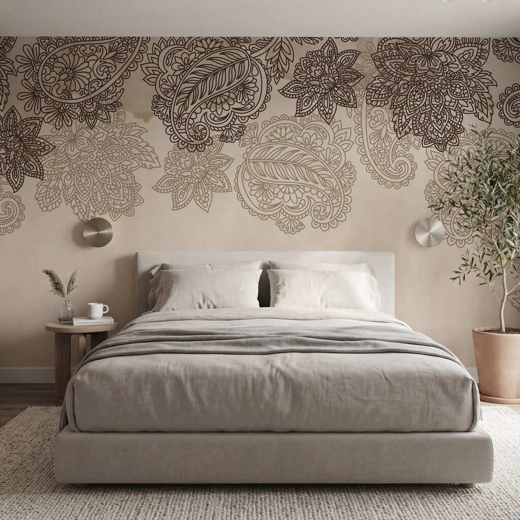 Rand met paisley-motief en bloemen Rand met paisley-motief en bloemen