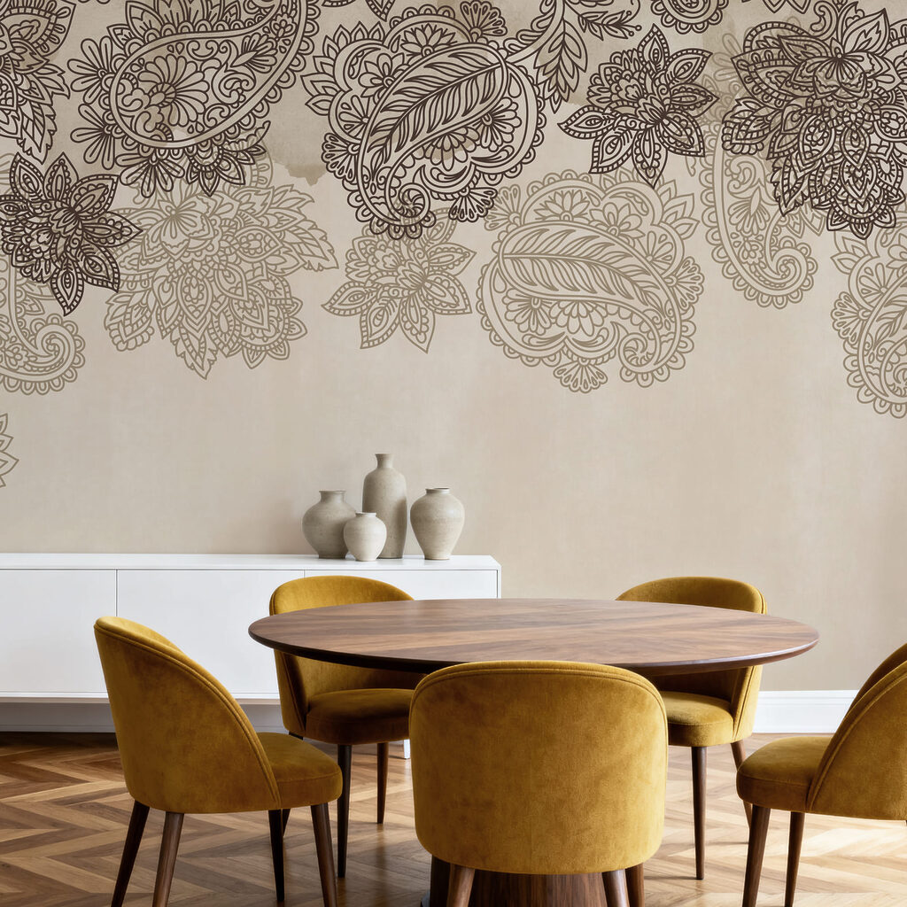 Rand met paisley-motief en bloemen Rand met paisley-motief en bloemen