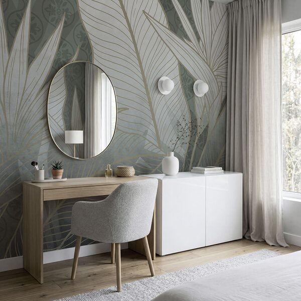 Fotobehang Fotobehang Elegant botanisch ontwerp in zachte tinten (Artikelnummer: t00952)