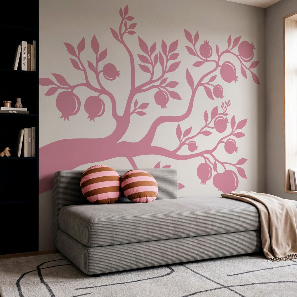 Boom met roze takken en vruchten