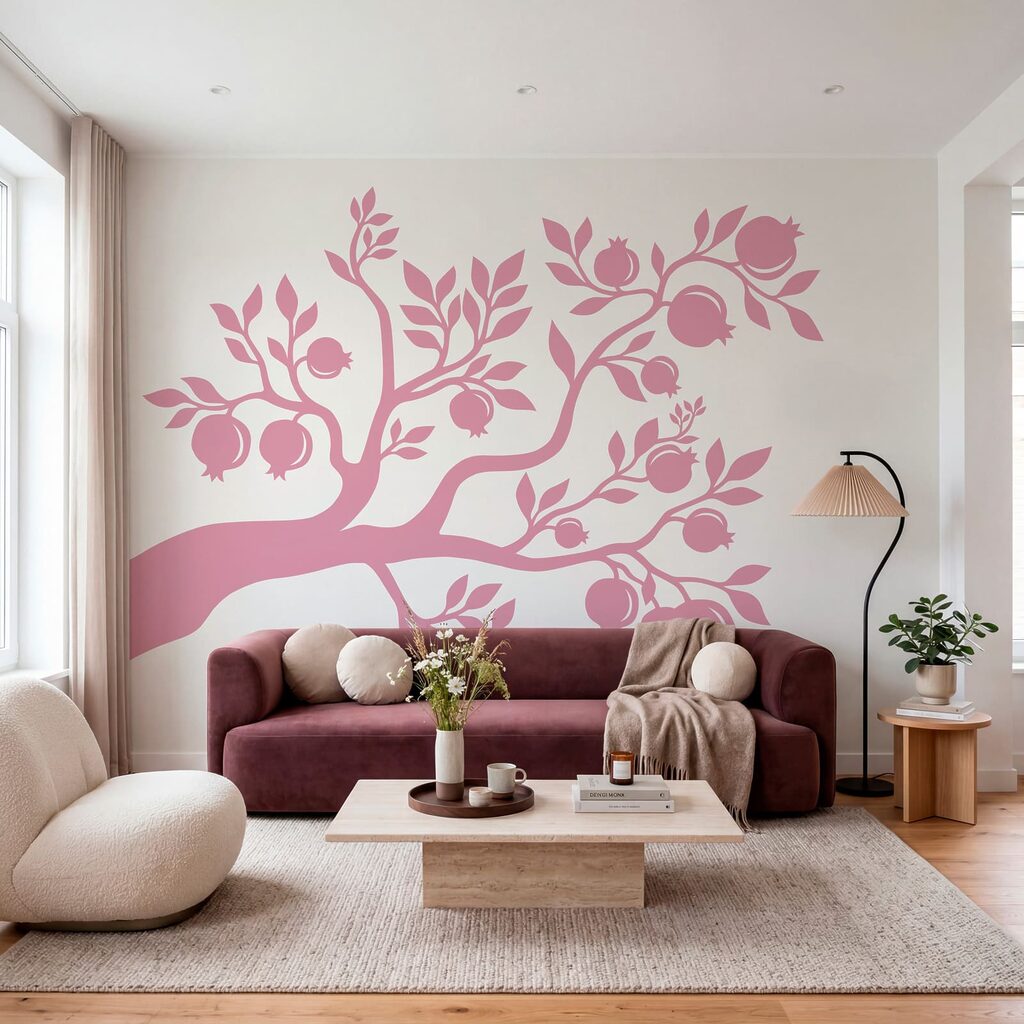Boom met roze takken en vruchten