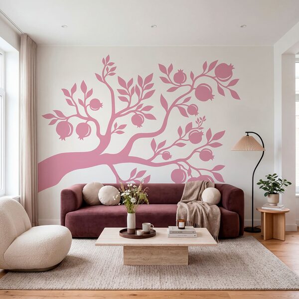 Boom met roze takken en vruchten