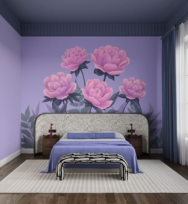 Groep roze bloemen en bladeren