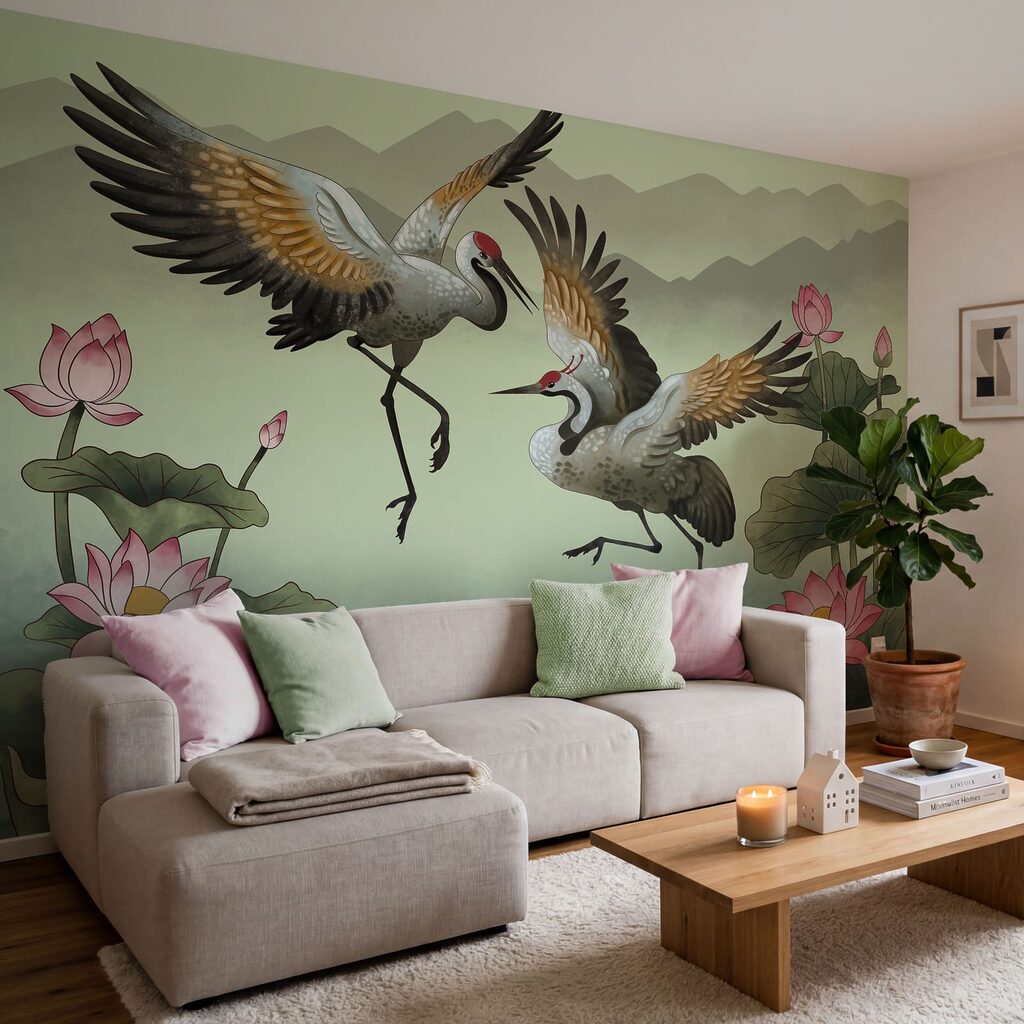 Een paar kraanvogels in vlucht