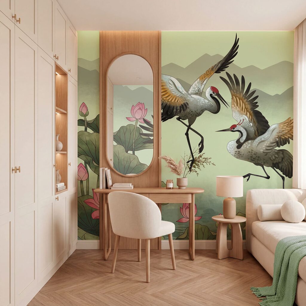 Een paar kraanvogels in vlucht