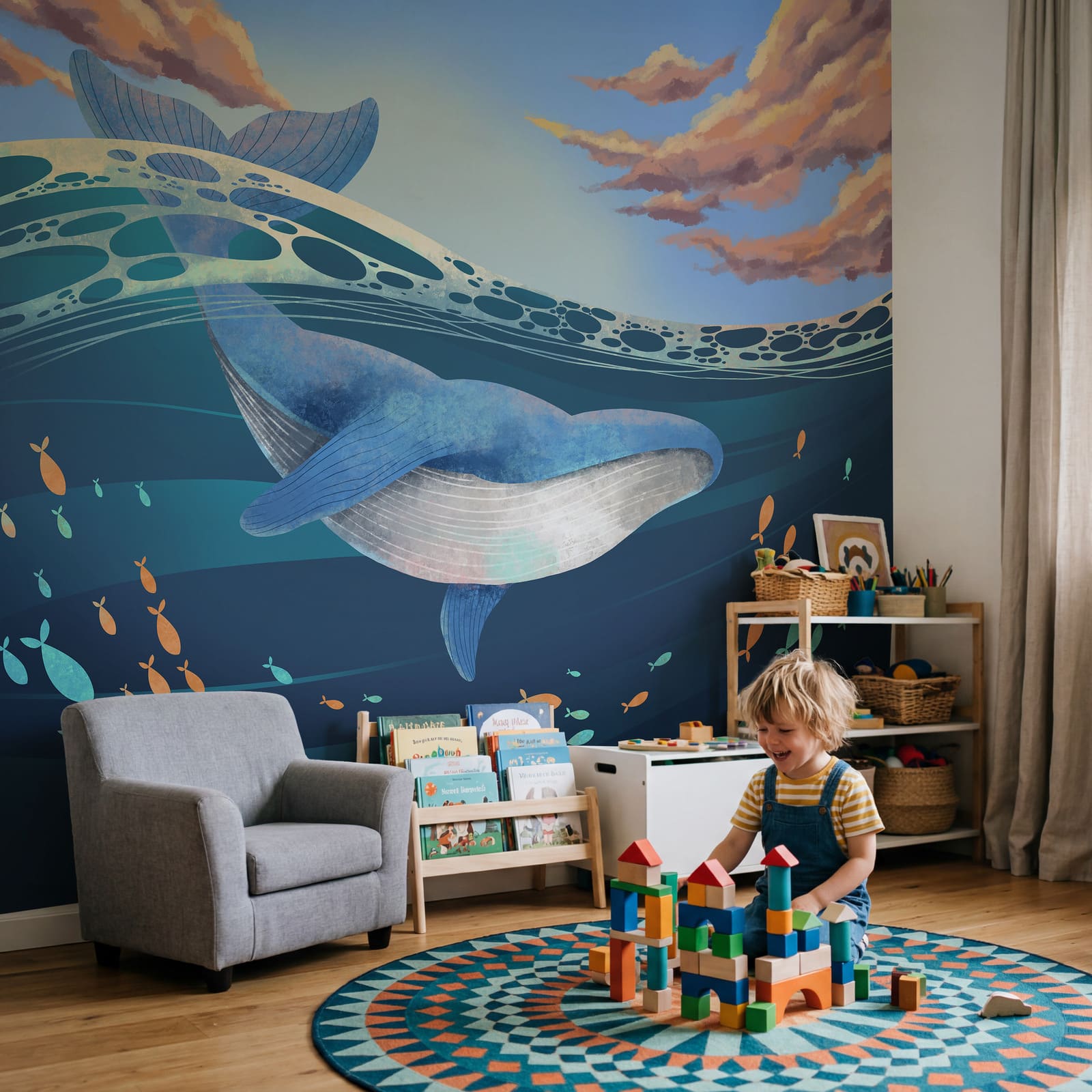 Een walvis die in de oceaan zwemt Een walvis die in de oceaan zwemt
