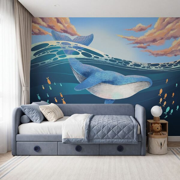 Een walvis die in de oceaan zwemt Een walvis die in de oceaan zwemt