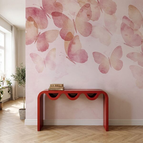 Groep vlinders op een roze achtergrond