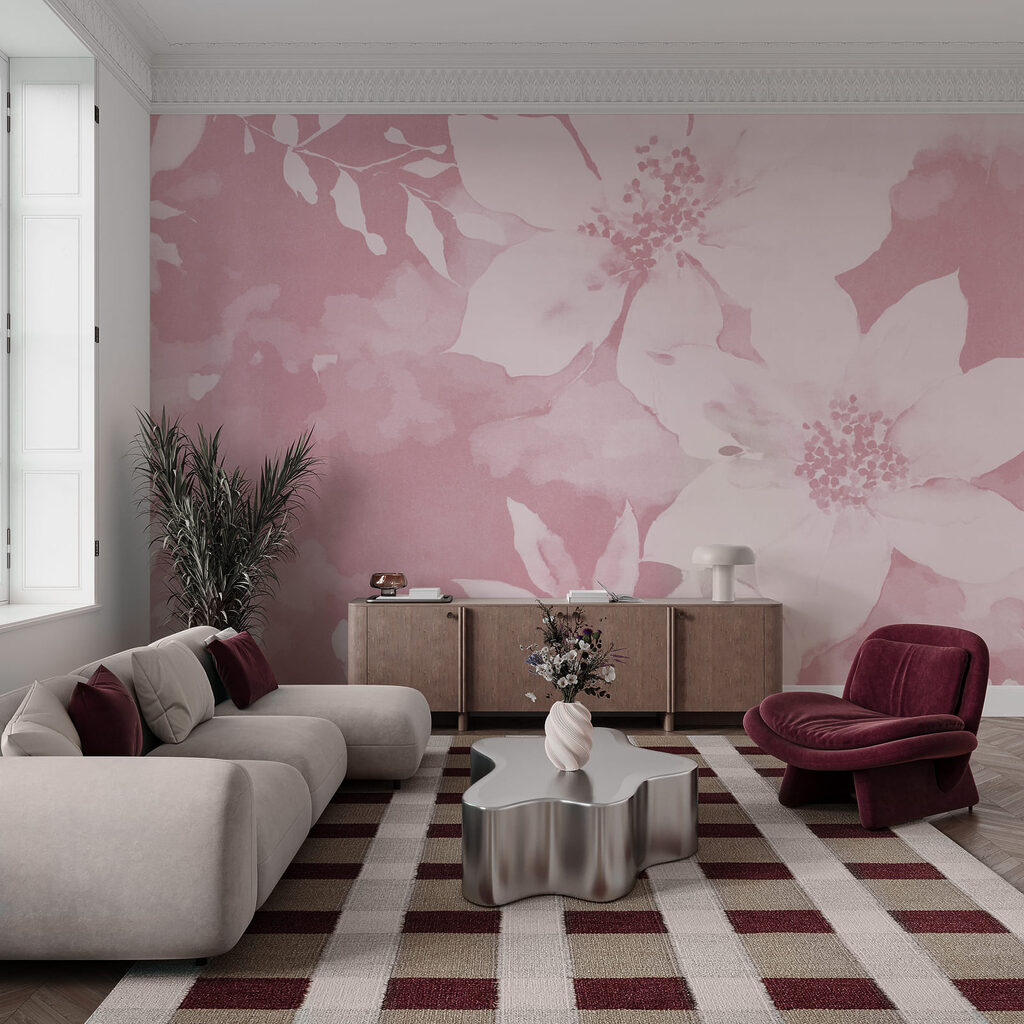 Roze bloemenpatroon met witte bloemen