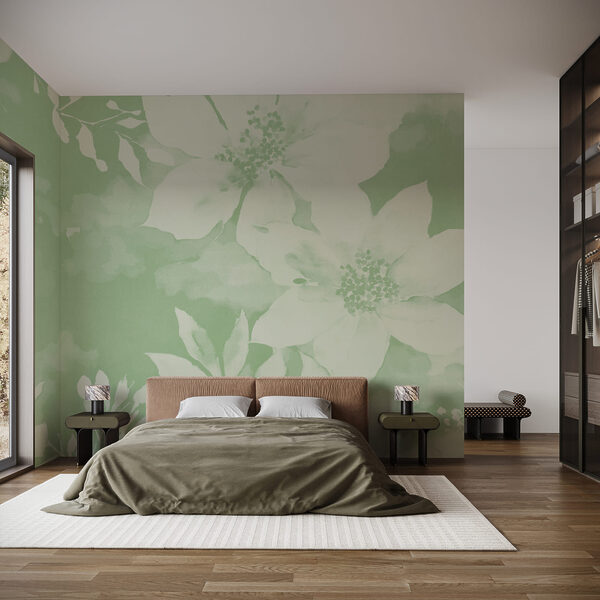Witte bloemen op een groene achtergrond