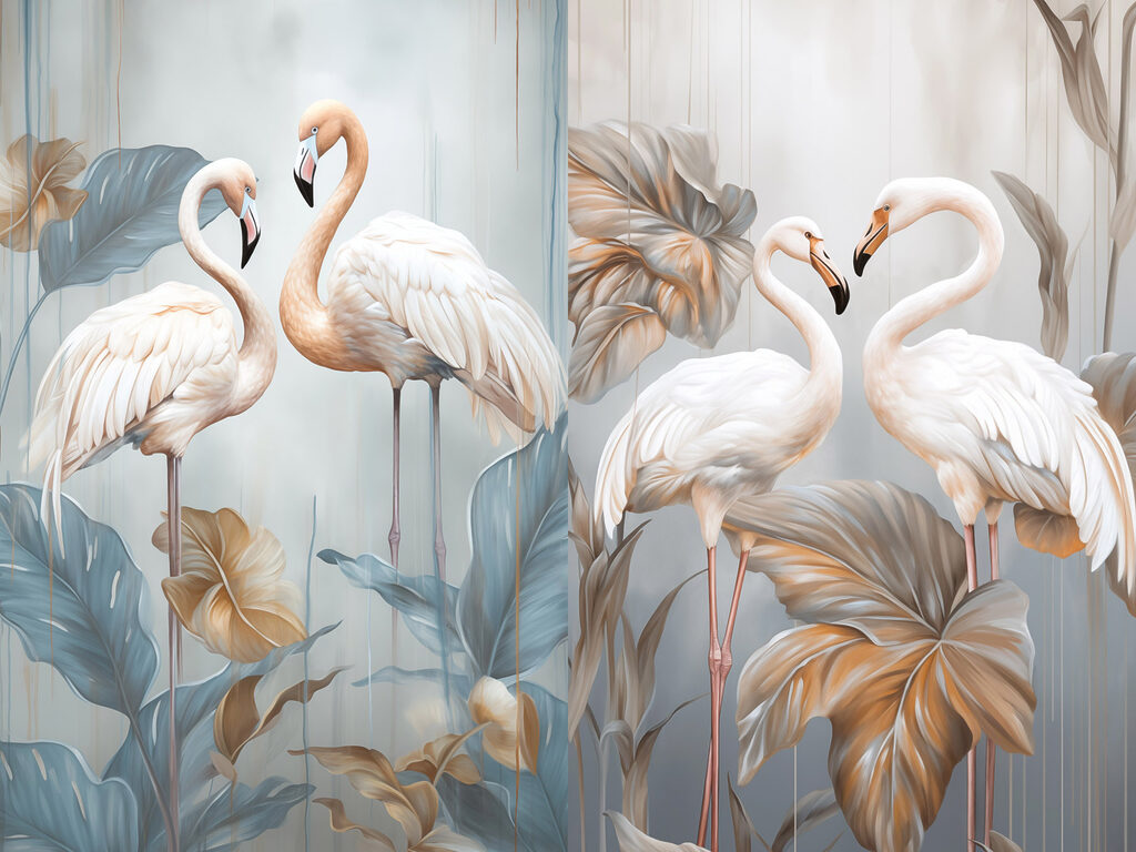 Two birds standing on tall stems
